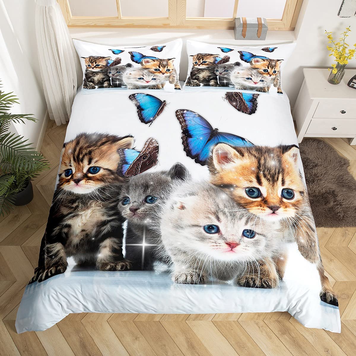 

Cute Black Cat Duvet Cover Set 3 Piece King Size Kitten Bedding For Girls Boys Bedroom Decor EU single(135x200cm)