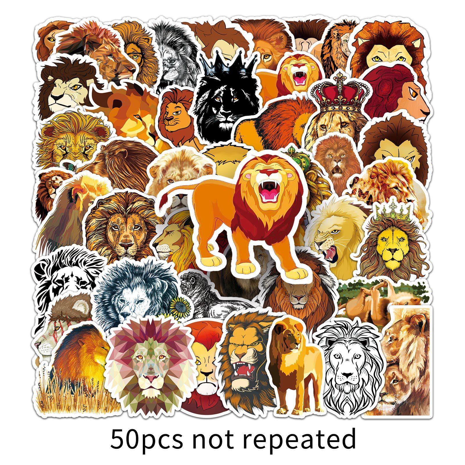 

50 Lion Doodle Cartoon Animal Children S Do-It-Yourself Skateboard Mobile Phone Case Suitcase Decals Water-Repellent