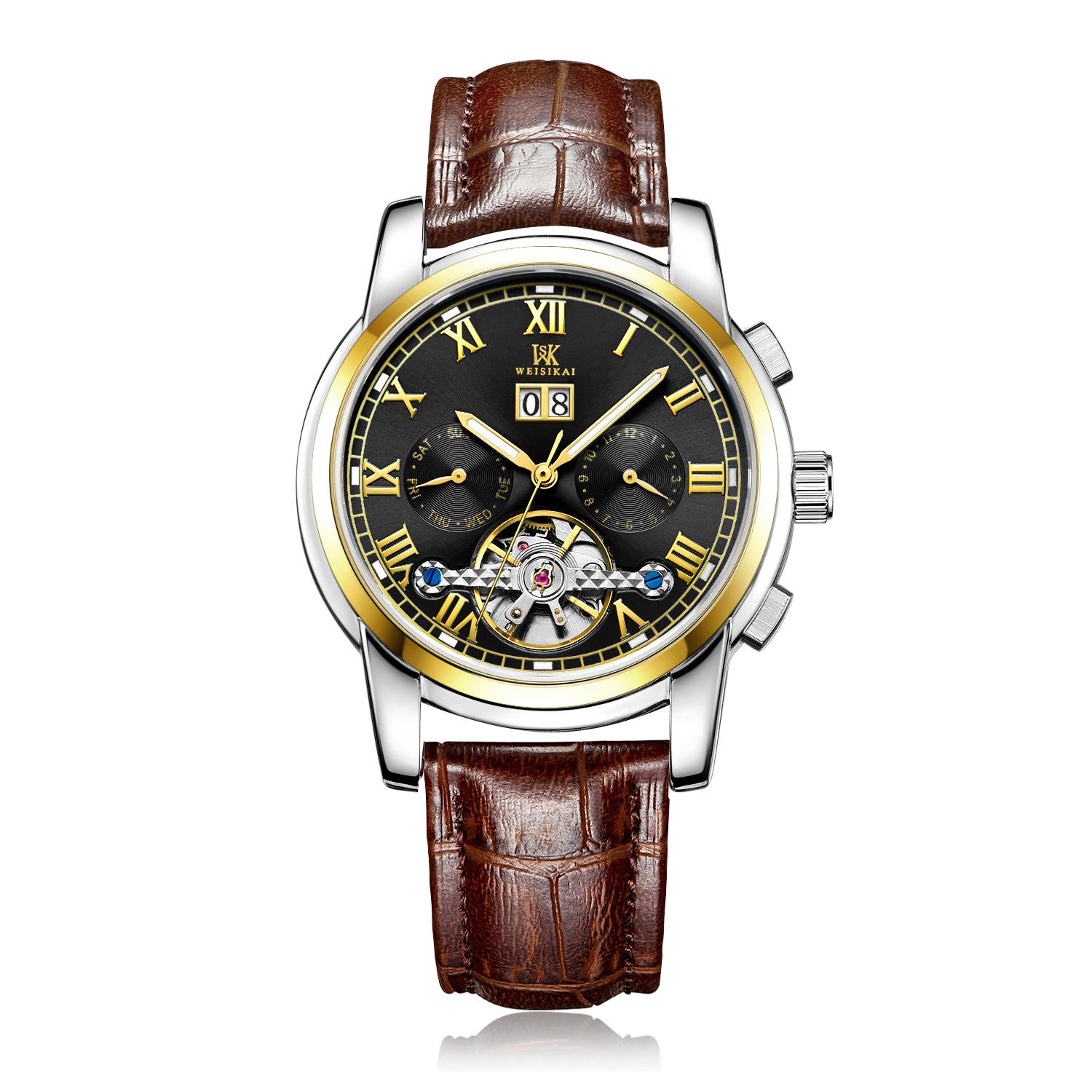 WEISIKAI 6009 Мужские часы Новые роскошные мужские часы высшего бренда с коробкой Кожаный — фото 4