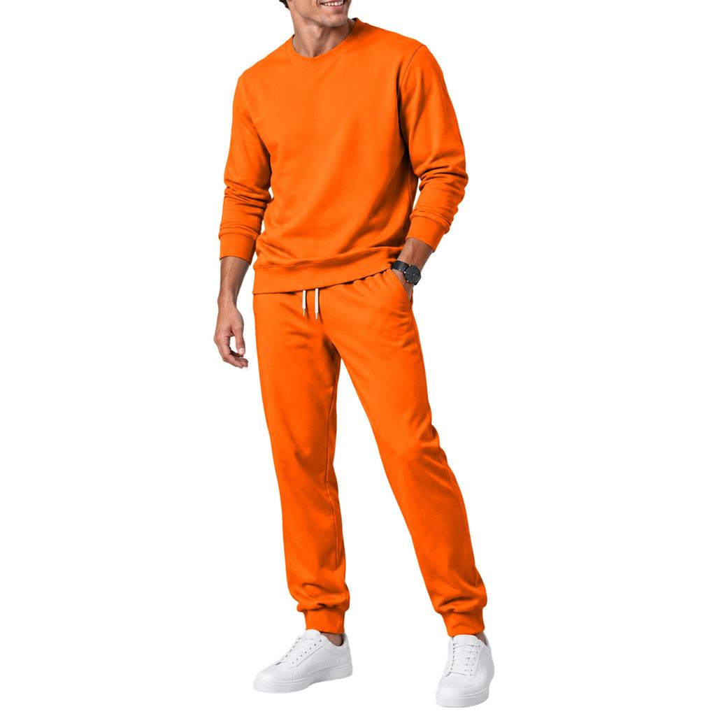 Men's Fall Winter Crewneck Sweatshirt and Sweatpants Set Color Athletic Tracksuit for Gym and Casual Wear