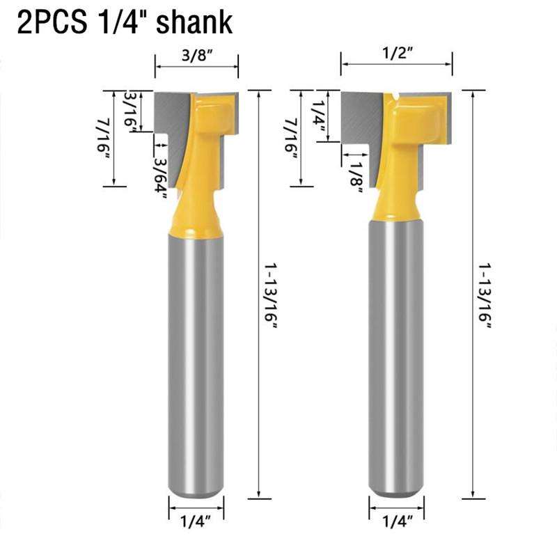 2pc 8mm 12mm 1/2 pollici 6mm 1/4 pollici codolo T-Slot Cutter Router Bit Set punte per fori chiave bullone esagonale T scanalatura fresa per legno strumento di lavorazione del legno