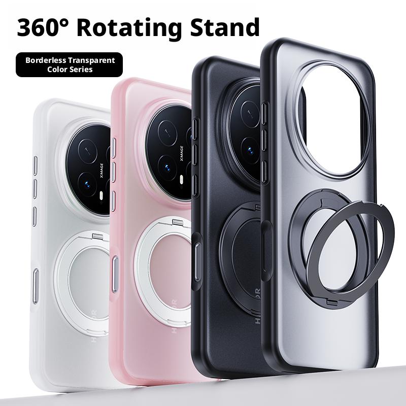 For Honor Magic 8/Magic 8 Pro/Magic8 Pro Case Skin-feel Matte Translucent 360° Holder Ring Magnetic Anti Slip Protective Cover