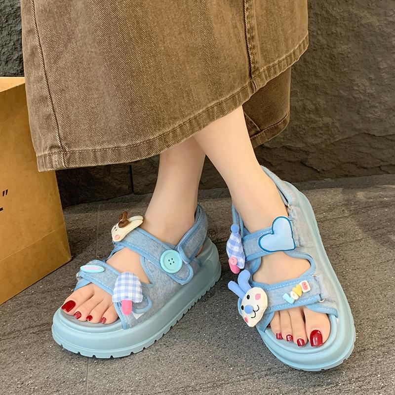 

Женская обувь на липучке цельного кроя Новый стиль Пляжные шлепанцы 40 синий