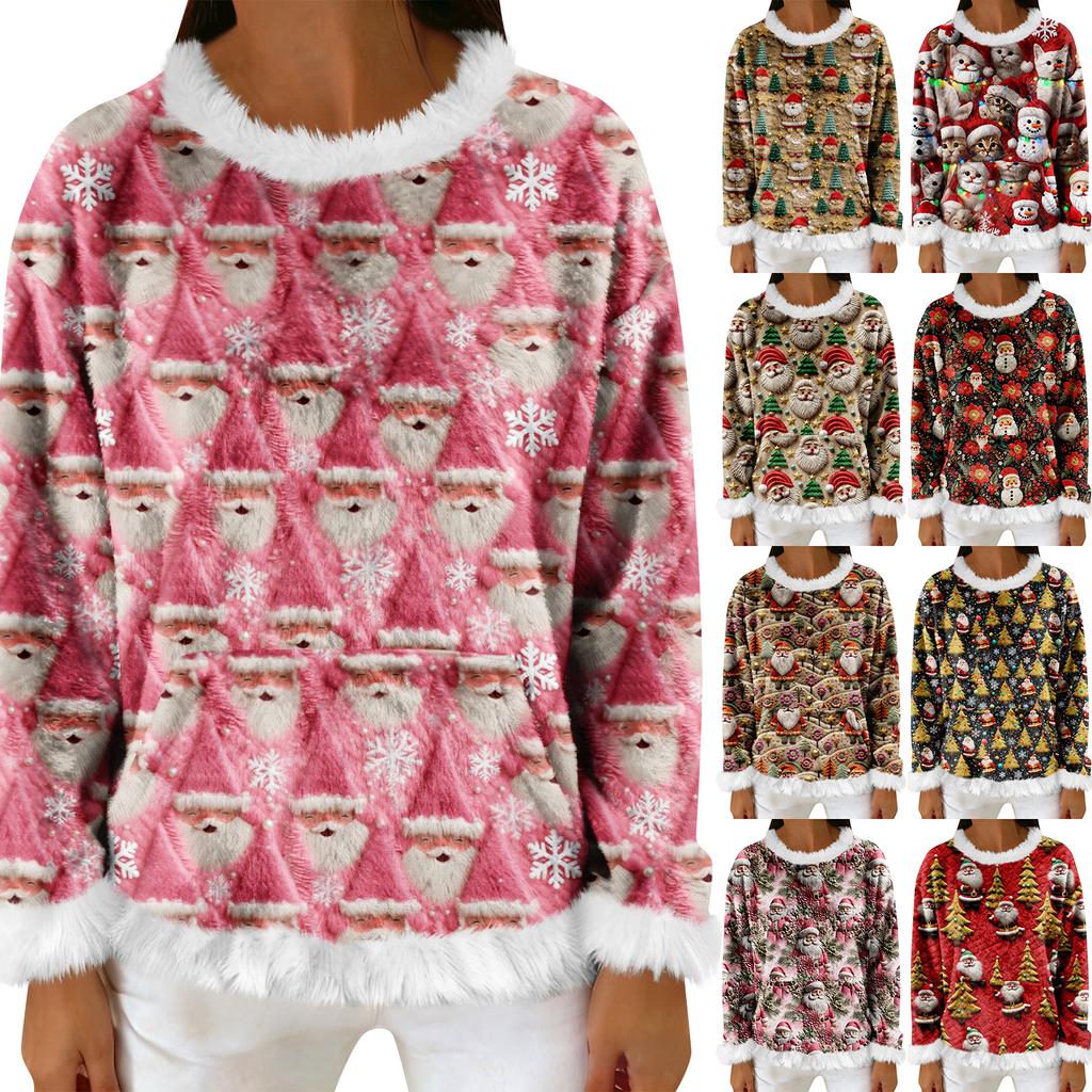 Women's Casual Fleece Sweatshirt  Long-Sleeve Round  Neck Casual Comfortable Loose-Fit Lightweight Women's Flannel Sweatshirt