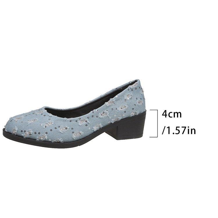 European and American foreign trade large size spring new shallow single shoes women's shoes rubber middle heel shallow mouth polka dot casual shoes