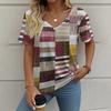 Summer V-neck 3D Color Blocking Printed Top Fashionable Casual Short Sleeved Women's T-shirts