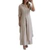 2025 European and American women's clothing new summer and autumn urban elegance cotton and linen slim waist long-sleeved shirt wide-leg pants suit