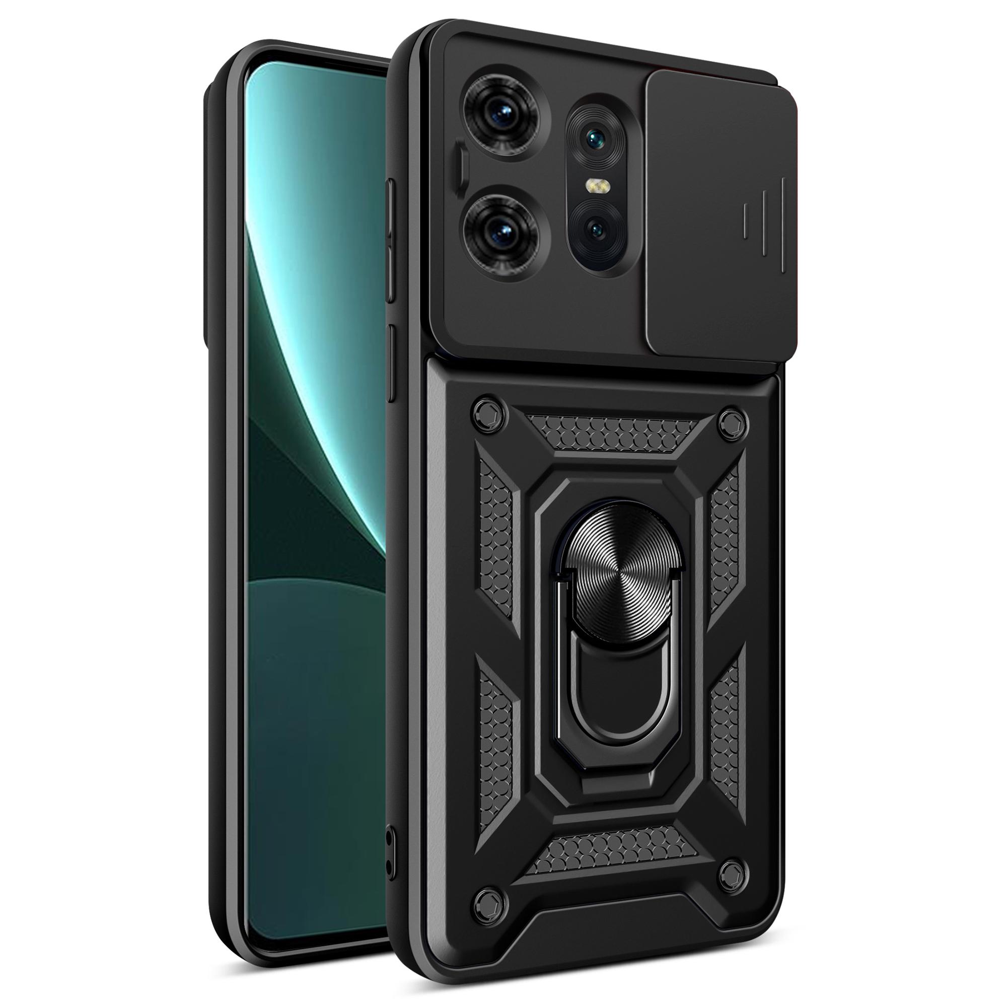 

For Motorola Edge 50 Pro 5G Case PC+TPU Back Cover with Lens Protector+Kickstand Black