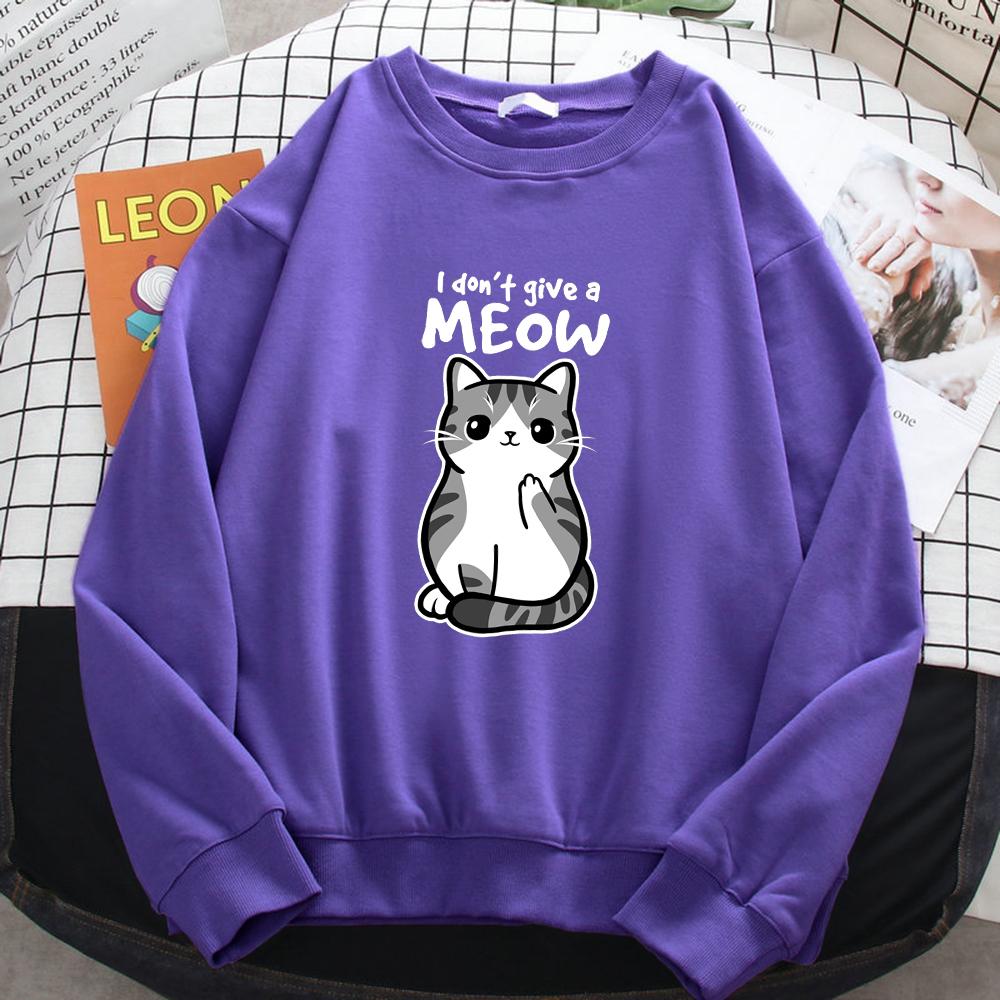 Women's Simple Autumn Womens Sweatshirt I Don'T Give A Meow Funny Cat Cartoon Animalmale Print Hoody Fleece Pullovers Tops