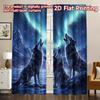 2D FLAT PRINTING 2pcs Curtains (Without Rod) Wolves Howling Under Aurora Print Chic Curtains Versatile Polyester Fabric Curtains