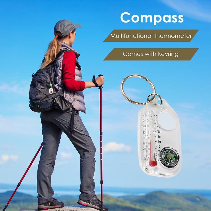 Compass And Thermometers Keychain Small Compasses Thermometers Keychain Survival Multi Tool Pocket Sized Small Gear For Hiking