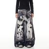 Custom Retro Cat Graffiti Wide-Leg Jeans for Men and Women
