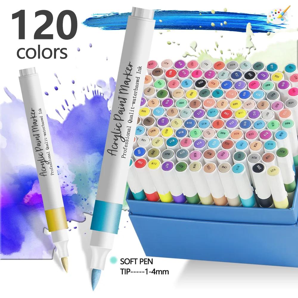 12-120 Acrylic Marker, Brush Acrylic Paint Pens for Art Supplies Fabric Paint Stone Glass Ceramic Wood Rock Christmas Card
