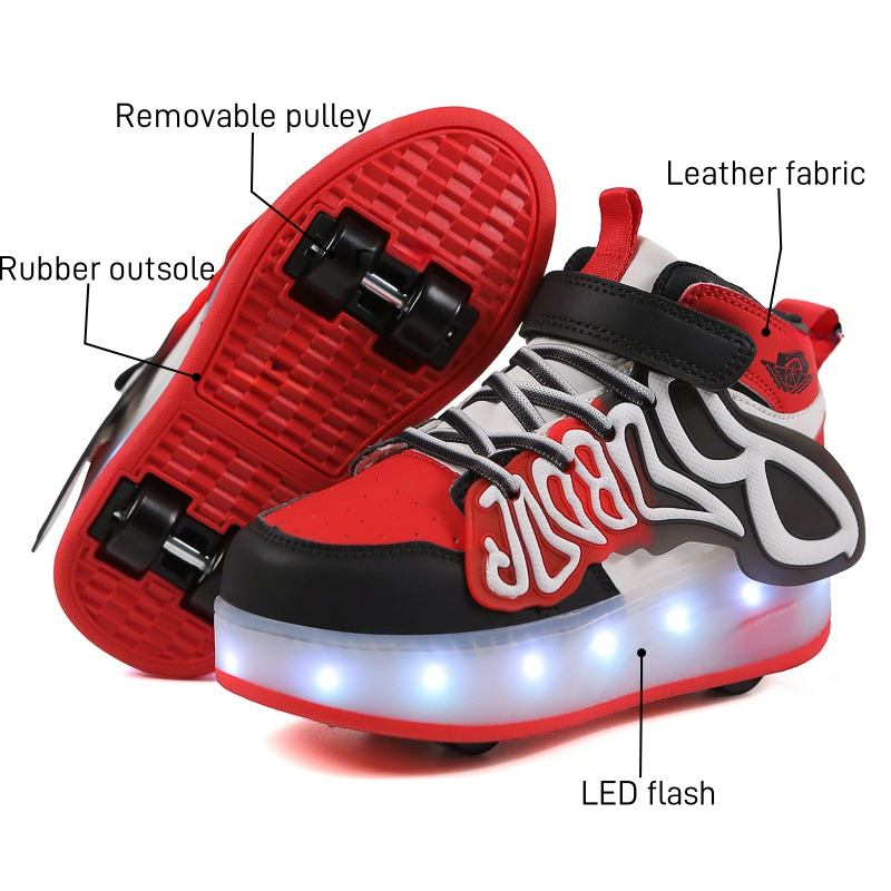 Children's Four-wheel Roller Skates Magic Soles Casual Spring 2024 Sports Shoes Breathable Autumn Season Girls' Charging Shoes