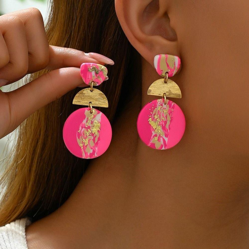 Geometric Beach Earrings Y2K Exaggerate Earrings Women Elegant Acrylic Stud Earrings  Gifts