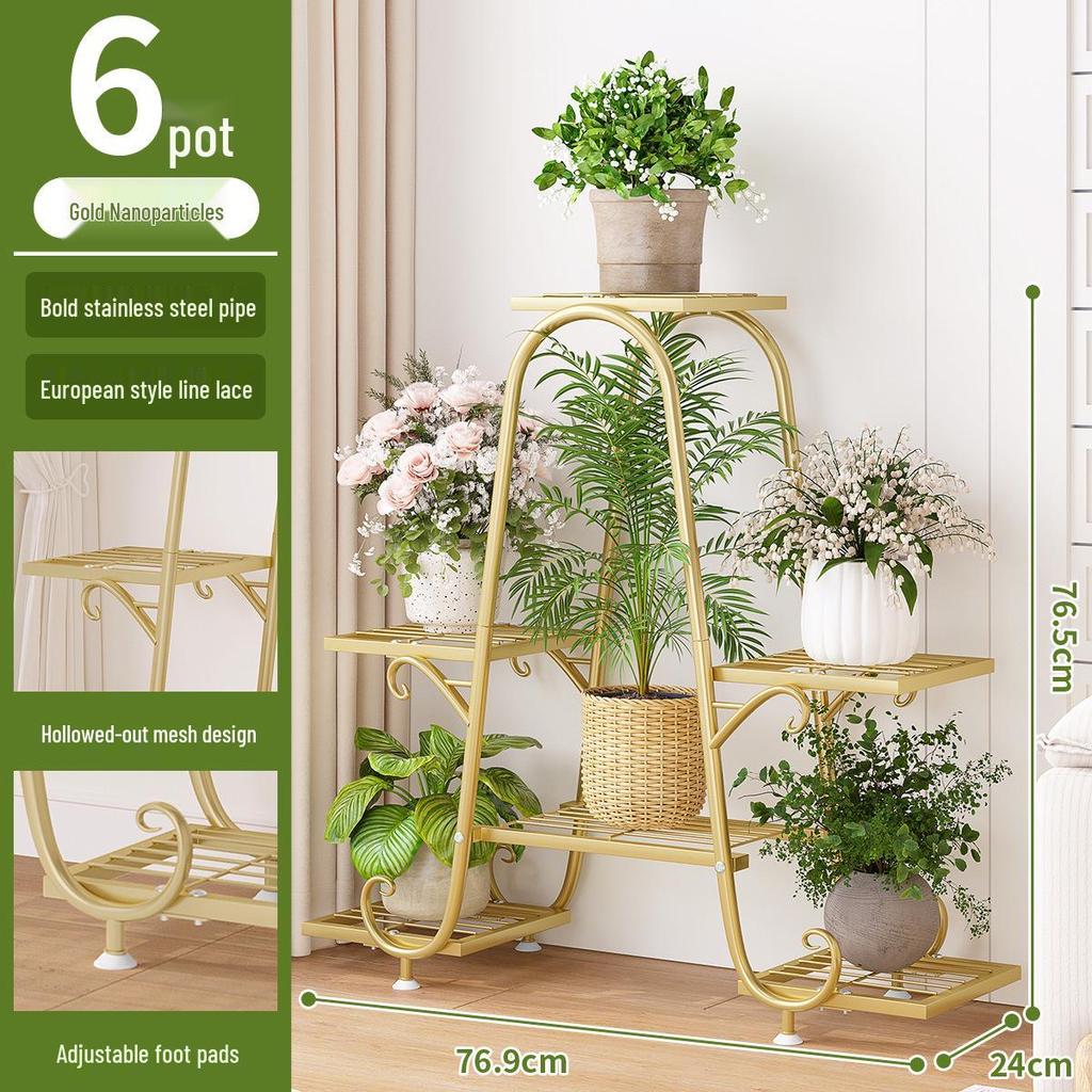 Multi-Layer Floor-Standing Iron Art Flower Shelf for Living Room and Balcony