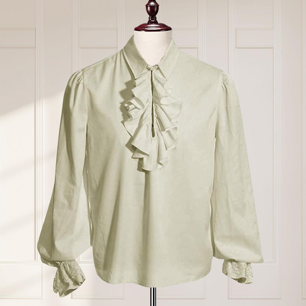 Renaissance Ruffle Design Top Renaissance Vintage Royal Style Men's Performance Shirt for Halloween Cosplay Costume with Ruffle