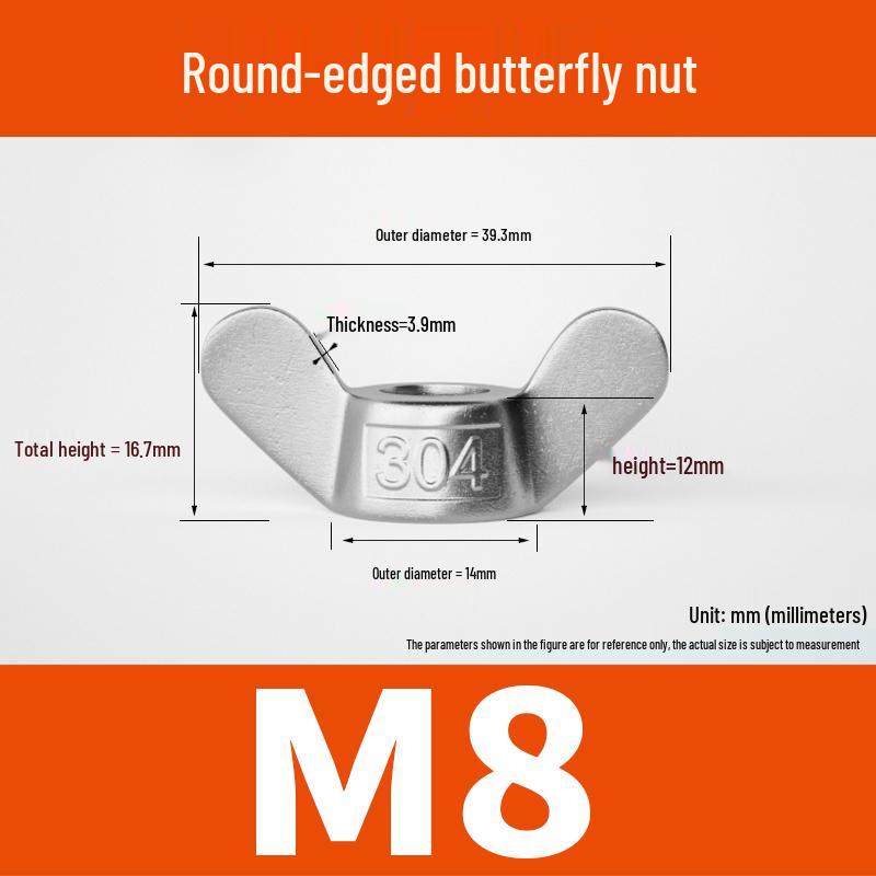 M4-M24 304 Stainless Steel Large Ear Ram's Horn Disc Butterfly Nut