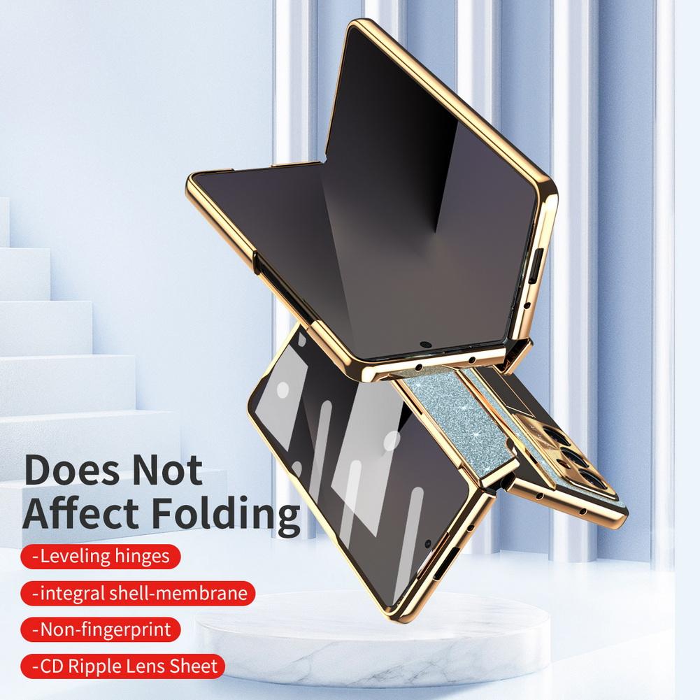 Shiny Rhinestone Bling Plated Bezel Hinged Glass Protective Film Case For Samsung Z Fold 7 Fold7 Galaxy Z Fold 6 5 4 Slim Cover