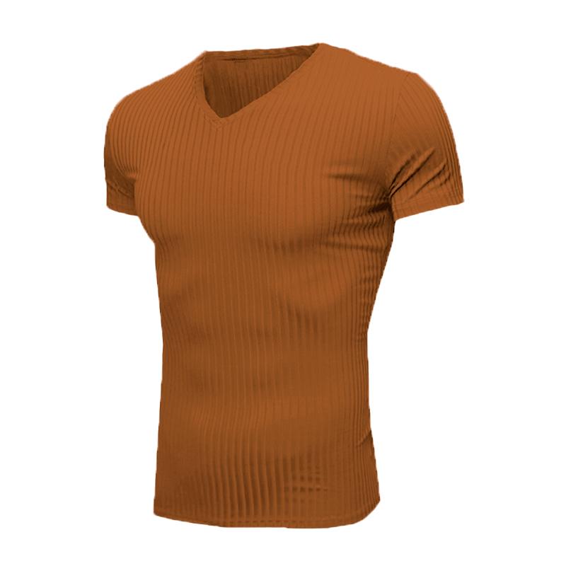 

1 шт. Мужская спортивная футболка с V-образным вырезом, эластичная, облегающего кроя, с коротким рукавом, для тренажерного зала, из полиэфирного волокна M хаки