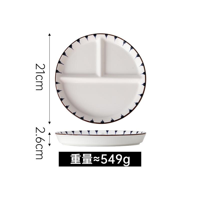 Japanese Creative Three-grid Dining Plate Household Ceramic Seasoning Plate Soup Bowl Vegetable Plate Breakfast Plate Set