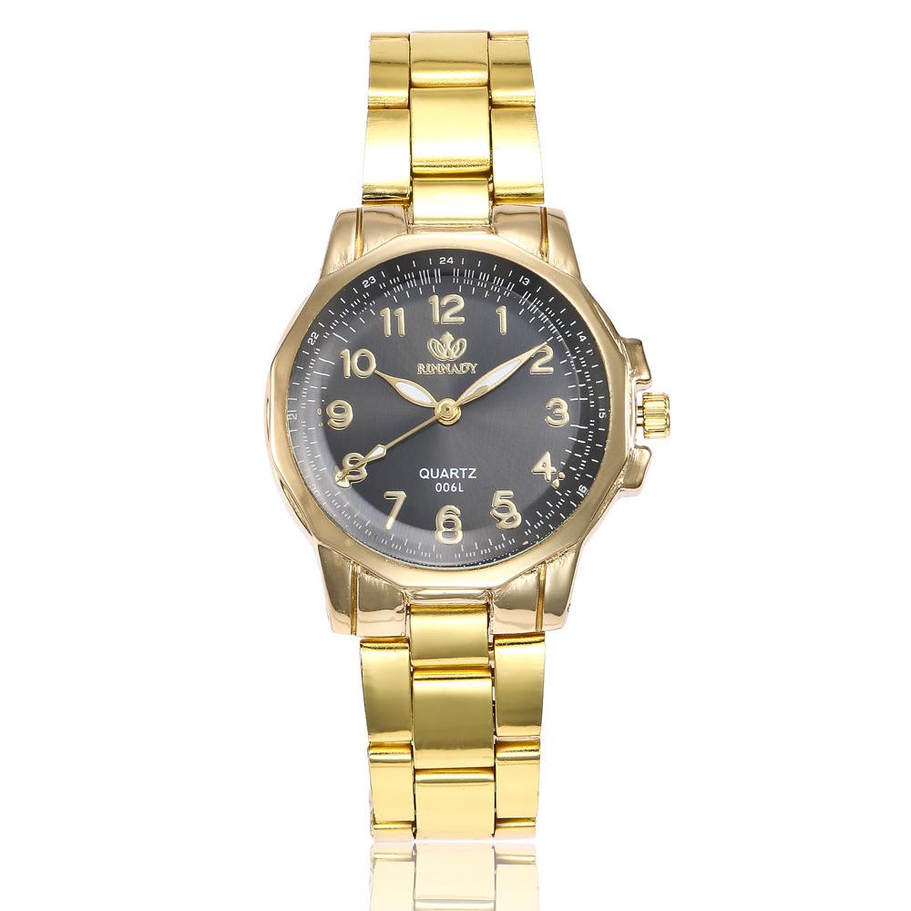 

Модные женские кварцевые часы с ремешком из сплавной стали и циферблатом с цифрами золотой/чёрный