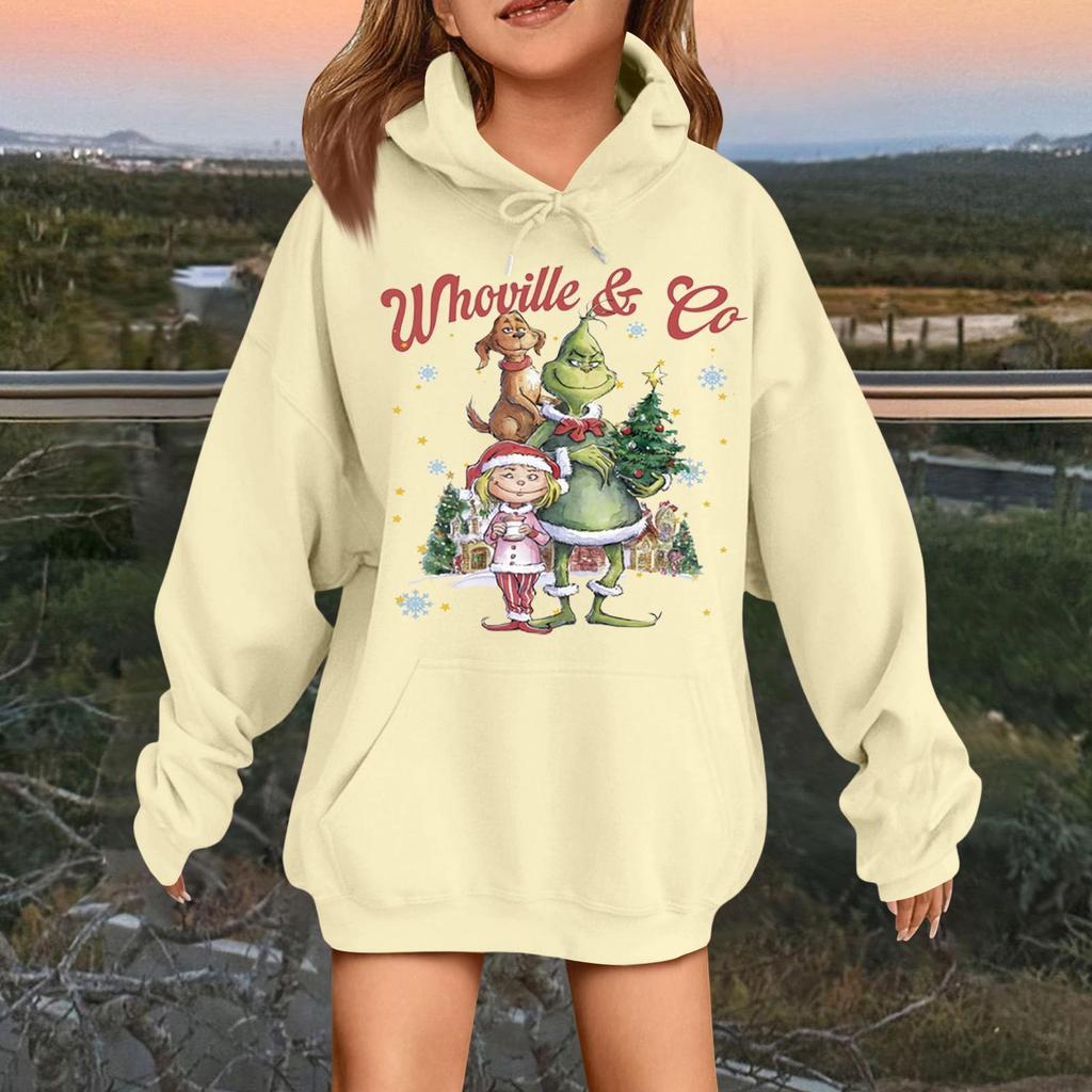 Children's Fashionable Casual Long-sleeved Loose Christmas Print Pullover Hooded Sweatshirt