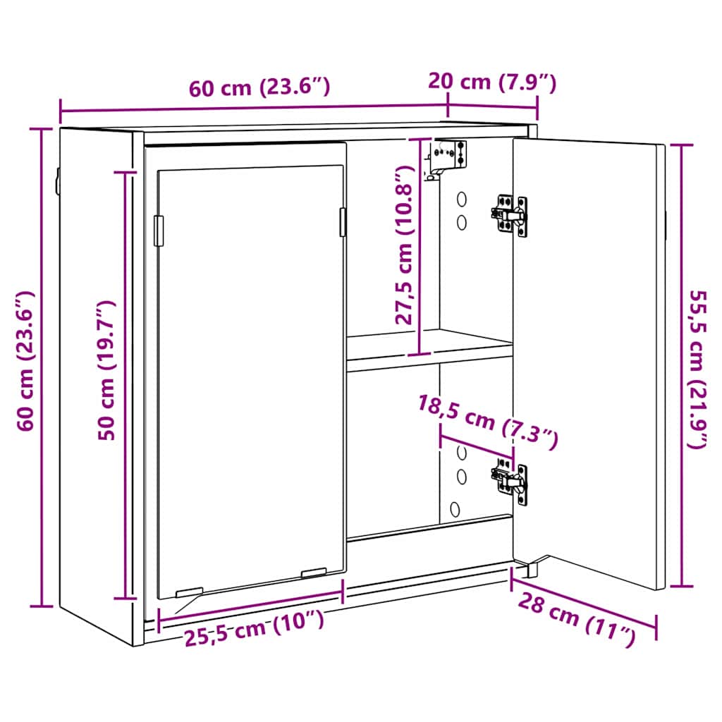 Bathroom Mirror Cabinet with Door Grey Sonoma 60 x 20 x 60 cm