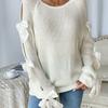 Damen Herbst Winter Pullover und Strickwaren Rundhals Schleife Langarm Strickpullover Tops