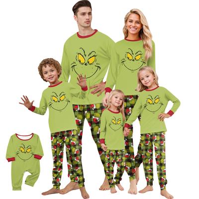 Weihnachtsdruck Süßes Familienset Schlafanzug, Hauskleidung, Familienset Langarm Oberteil Hosen Set