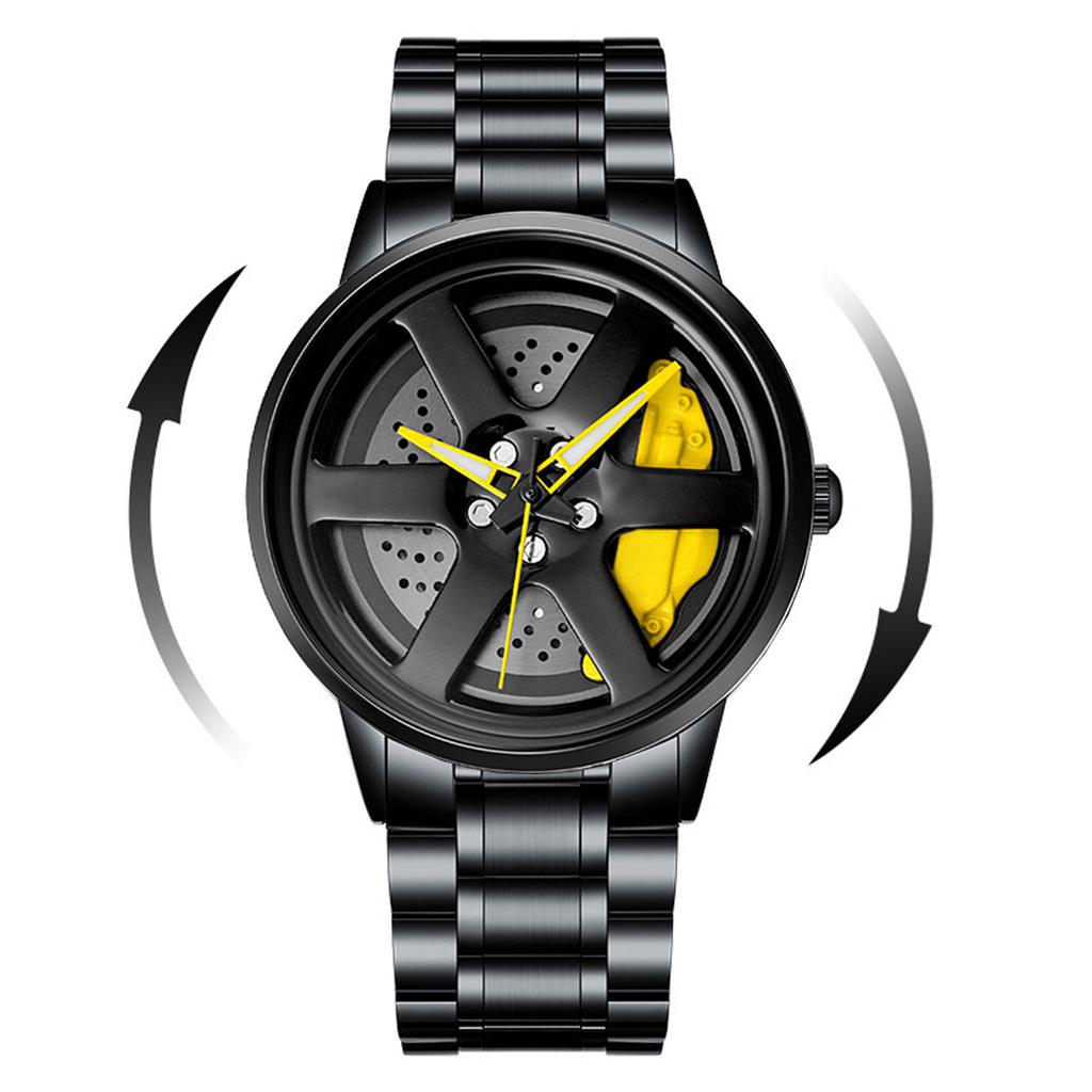 Sports Car Watch Rotating Dial Stainless Steel Strap 3Bar Waterproof Quartz Movement Watches