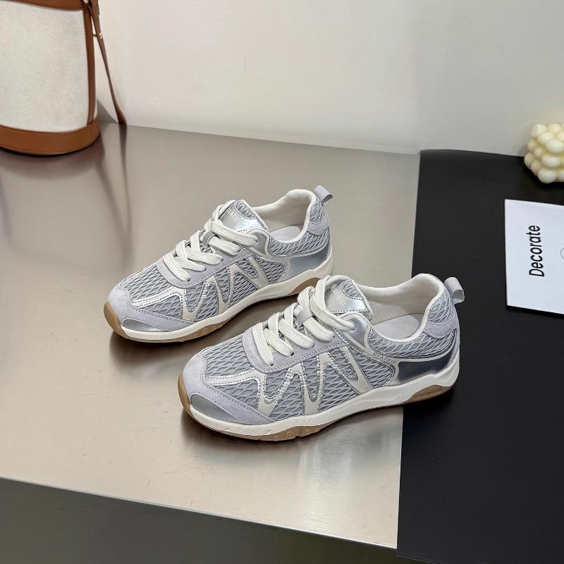 Damen Leder Mesh Frühherbst neu runder Kopf dicke Sohle atmungsaktiv lässige Sportschuhe Tide