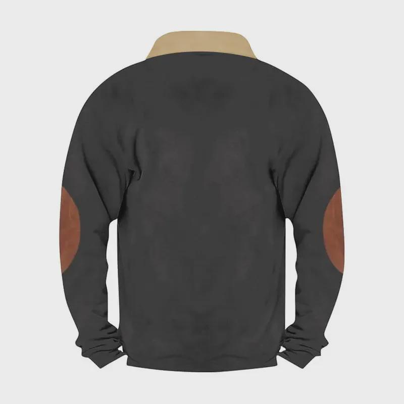 Men's Retro Embroidered Half-Open Cardigan Sweatshirt with European and American Style