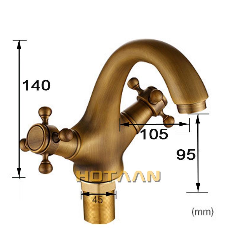 Antique Faucet Bathroom Basin Faucet Two Handles Washbasin Taps Solid Brass Deck Mounted Hot Cold Water Mixer Tap YT-5021