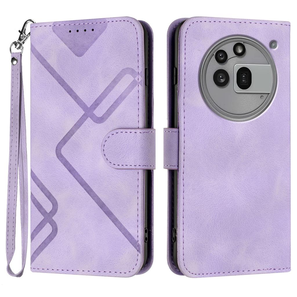 For Nothing Phone (3a) Pro Wallet Case Line Imprinted PU Leather Phone Cover with Strap
