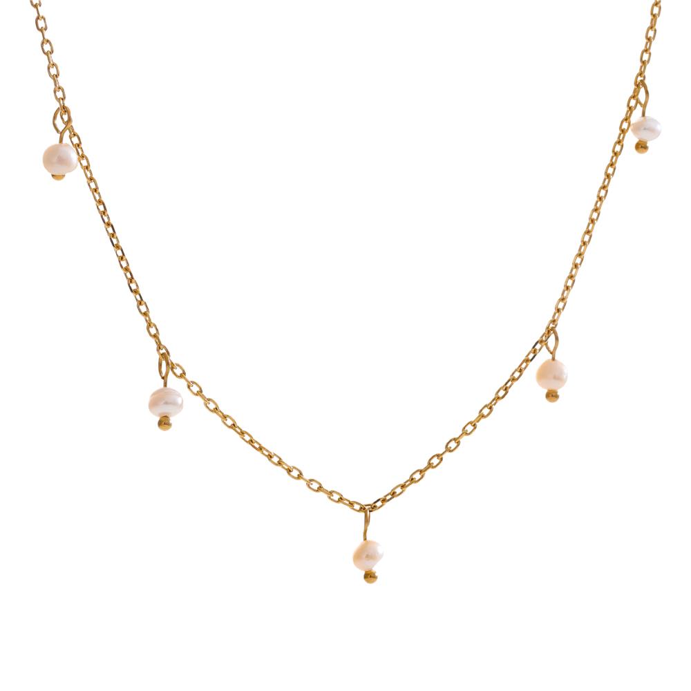 

Yhpup Stainless Steel Natural Freshwater Pearls Link Chain Handmade Necklace 18K PVD Plated Exquisite Jewelry Accessories Gift
