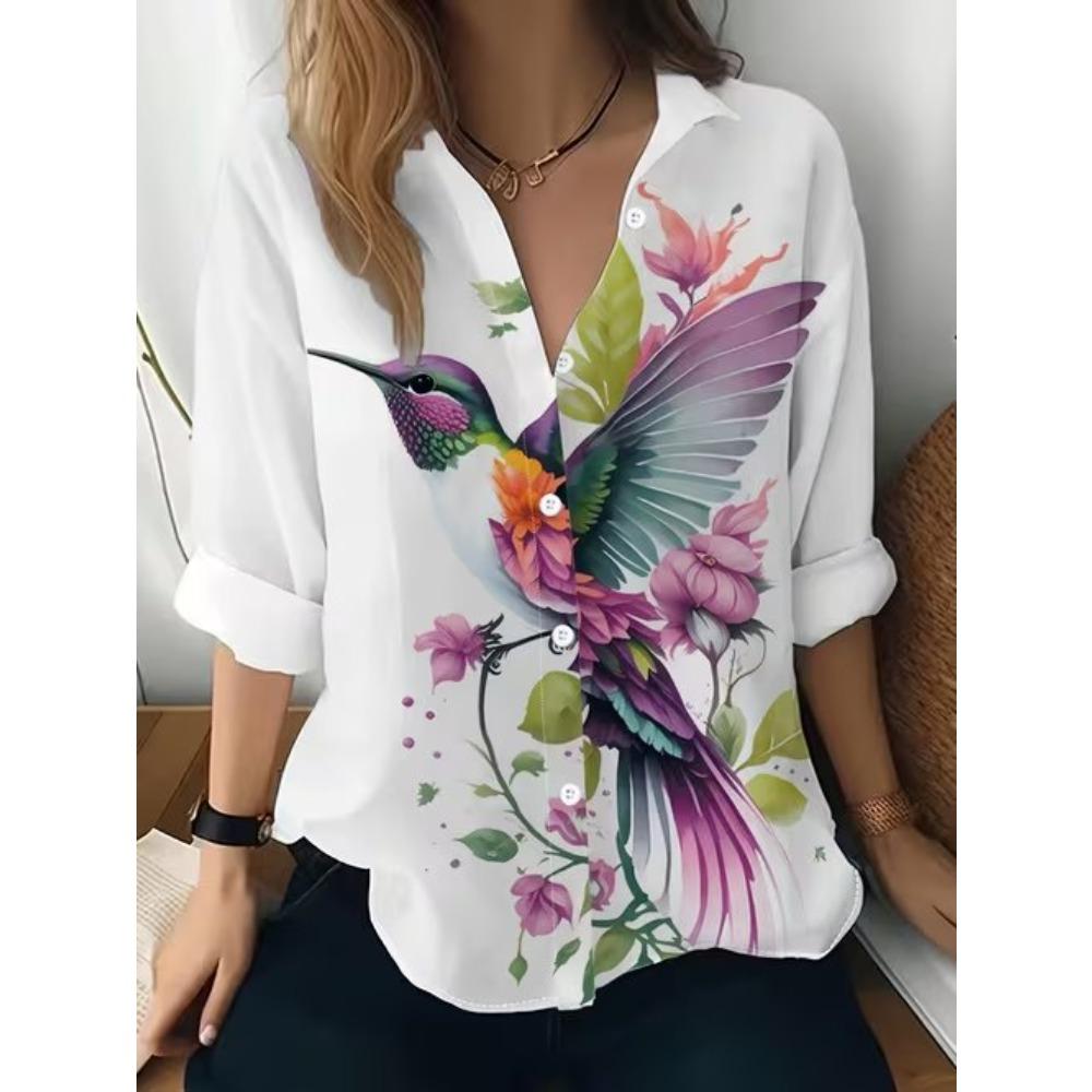 Floral Print Women Blouse Spring Autumn Femme Office Lady Button Up Turn Down Collar Shirts