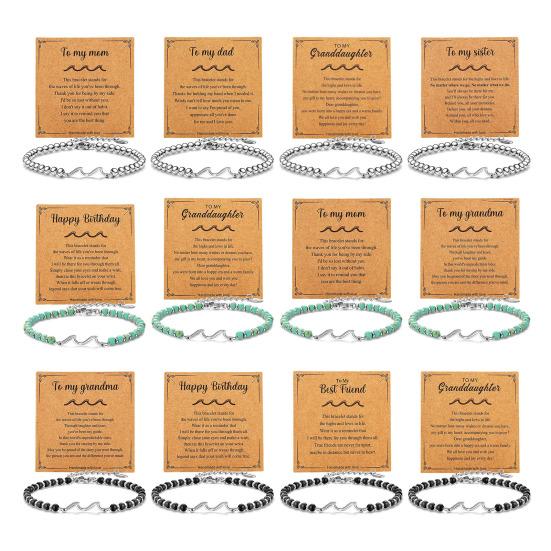 Unisex Wave Bracelet Adjustable Beaded Bracelet Friendship Bracelet Jewelry Gift with Inspirational Card for Family