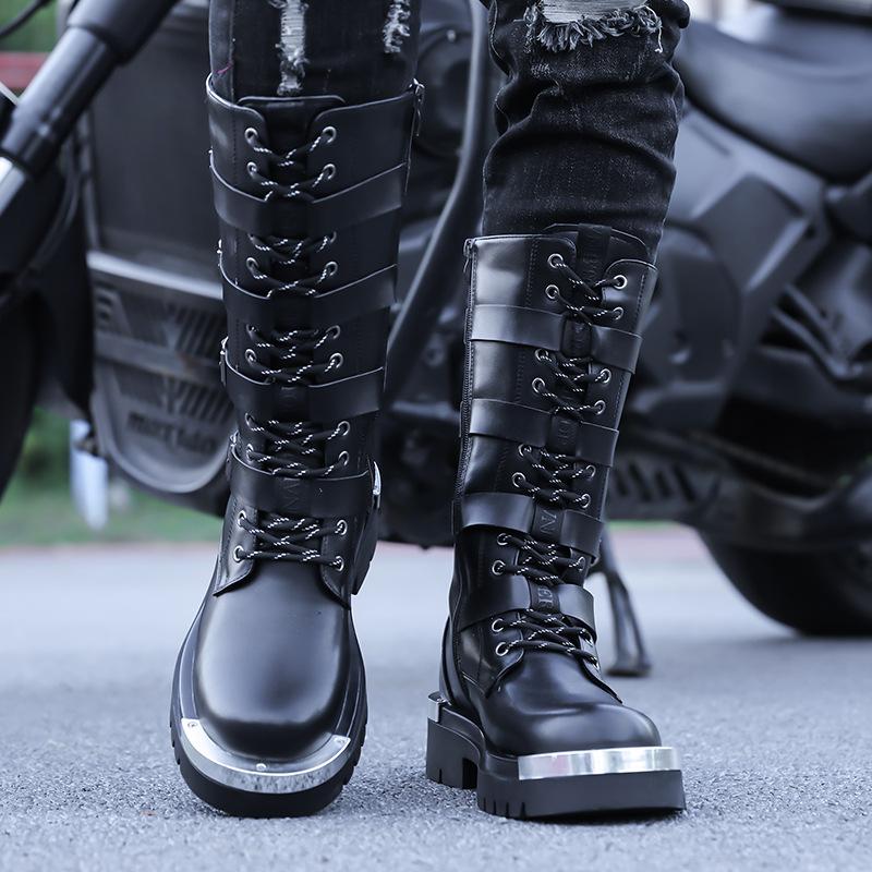 Módní pánské boty Vysoce kvalitní kožené boty do půl lýtek Pánské motorkářské boty Britský styl Pánské rytířské boty Botas Para Hombre