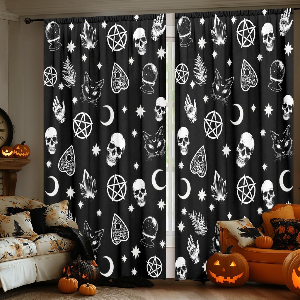 2 st Halloween Hexe Tryckt Gardin för Sovrum, Vardagsrum, Barnrum, Matsal och Arbetsrum Dekorera