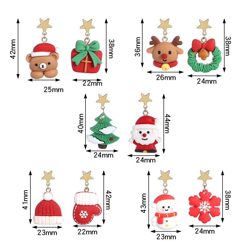 1 Pair/lot Christmas Resin Earrings Christmas Tree Santa Claus Snowman Snowflake Deer Bear Dangle Earrings For Girls Party Gifts