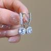 Shiny Zircon Hoop Earring for Women Girls 925 Silver Geometric Square Pendant Earrings Exquisite Party Jewelry Gifts
