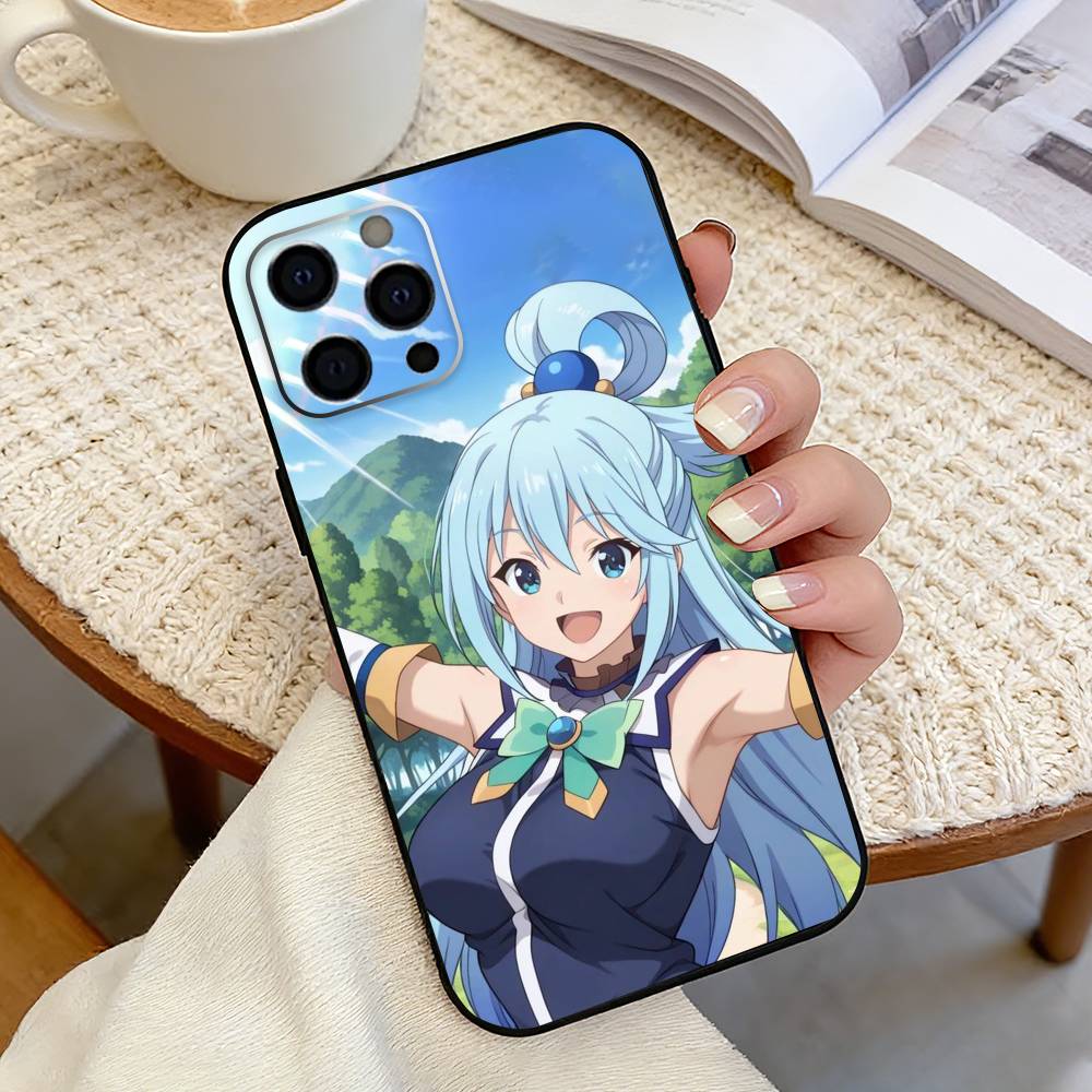 A-Aqua Anime KonoSubaS-S Phone Case For iPhone 17, 16,15,14,13,12,11 Plus,Pro Max, Others Soft Black Cover