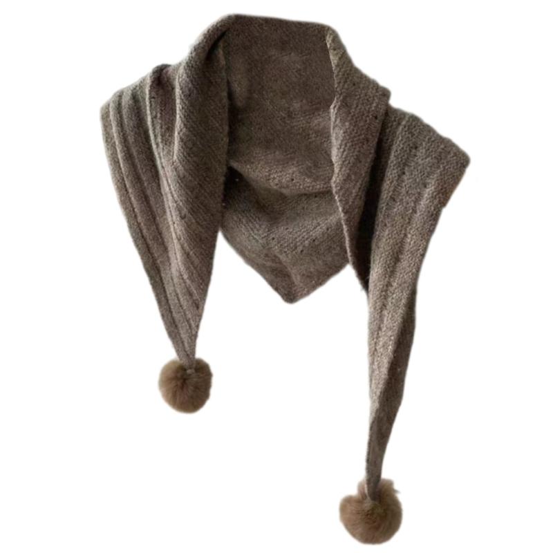 Multipurpose Shawl with Pompoms for Indoor Outdoor Windproof Accessory Neckwear Knitted Scarf Shoulder Wrap Neckwear