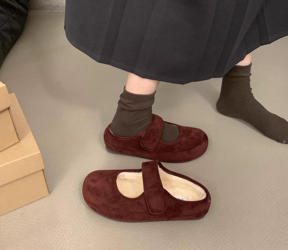 

2025 зима новые бархатные теплые пушистые тапочки с мешком на голове повседневные плоские тапочки с одной педалью ленивые уродливые милые туфли Мэри Джейн 35