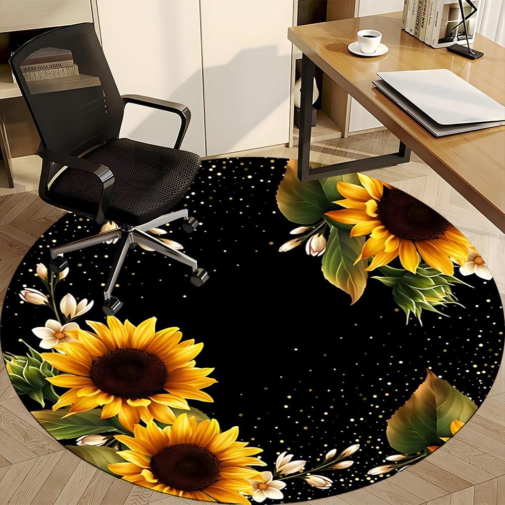 1pc Sunflower Frame Carpet for Office Non-Slip, Round Carpet, Soft & Comfortable, Carpet for Office, Lightweight Round Floor Mat yy251226083