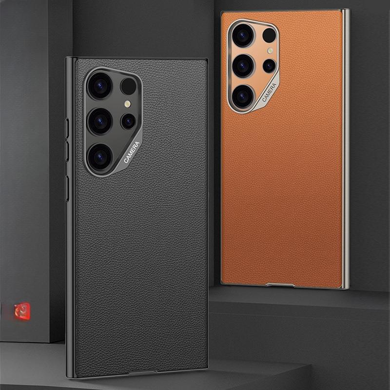 Suitable for Samsung S24Ultra Mobile Phone Case S24uc Pure Pigment Leather S24Ultra Anti Fall Simple Wind Protection Case
