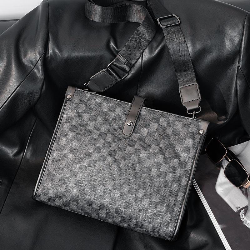 Men'S Shoulder Bag, Classic Plaid Commuter Messenger Bag Trendy Brand Men'S Satchel Ipad Bag Men'S Bag