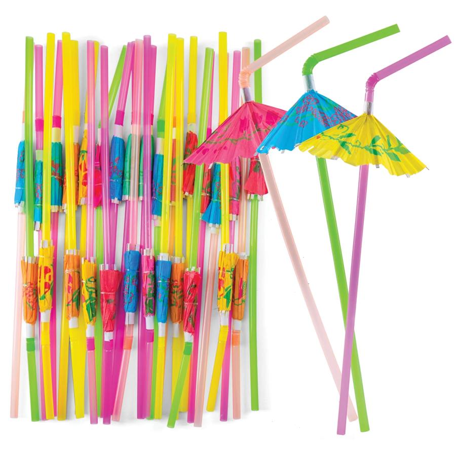 20/50pcs Colorful Drinking Straw with Paper Umbrella Festival Party Restaurant Household Vacation Drinks Decor Straw XJM