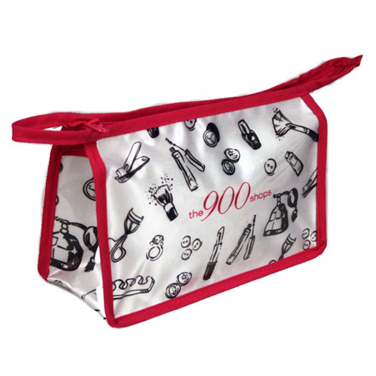 Fully Sublimated Polysatin Cosmetic case With clear Vinyl Overlay Colorful Bias Trim customizable белый